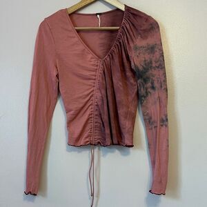 Free People Y2K Asymmetrical Ruched Tie Dye Crop Grunge Fairygoth Top Pink Small